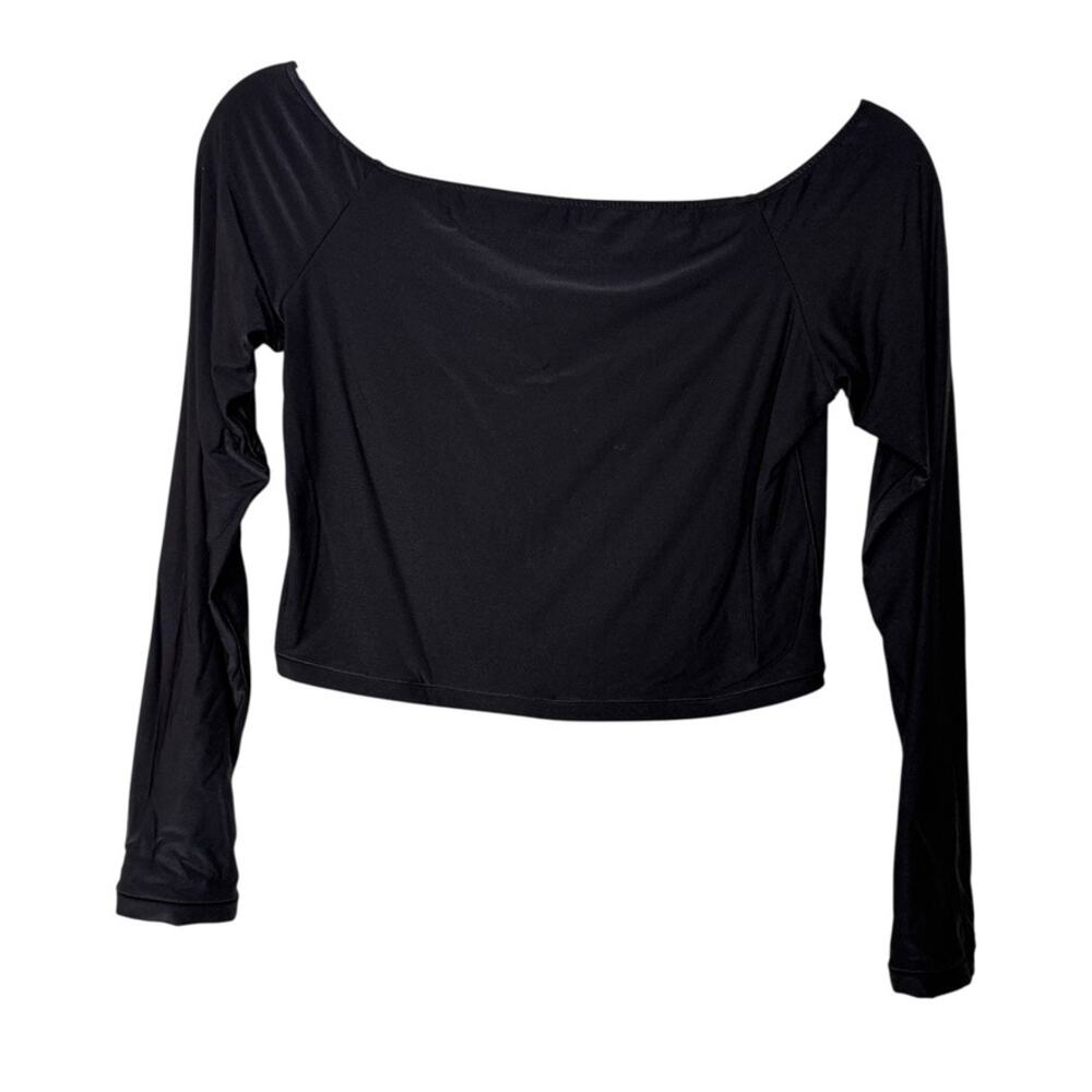 Smoothez by Aerie Long Sleeve Cropped Top Women XL Black Stretch‎ Boho Goth